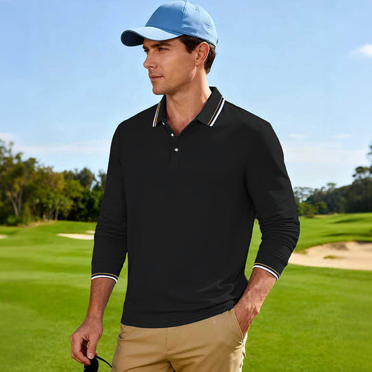 Herren Langärmeliges Performance-Golfpoloshirt mit Kontrastkragen Shop Nory