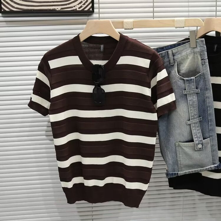 Herren Gestreiftes Kurzarm-Shirt Shop Nory