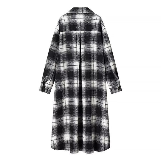 Damen Longline-Karo-Überhemd mit Oversize-Schnitt und aufgesetzten Pattentaschen Shop Nory