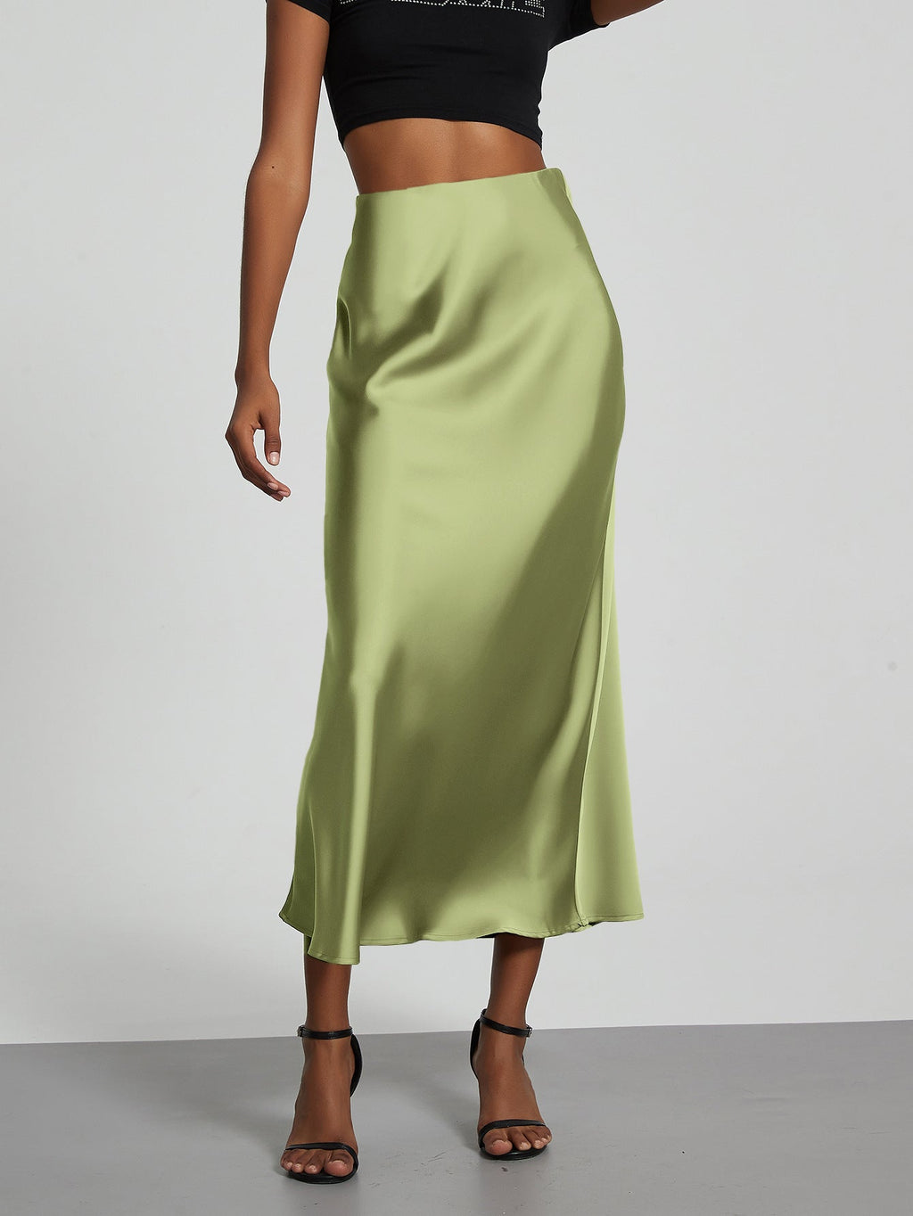 Damen Stilvolle Satin-Stretchrock mit hohem Bund und fließendem Schnitt
