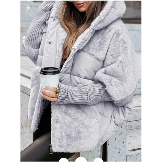 Damen nan gesteppte Kurzjacke mit Teddyfell-Einsätzen, Kapuze und integrierten Rippbündchen Shop Nory