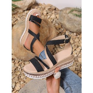 Damen Riemensandalen mit modischer Schmuckverzierung und Plateau-Rand