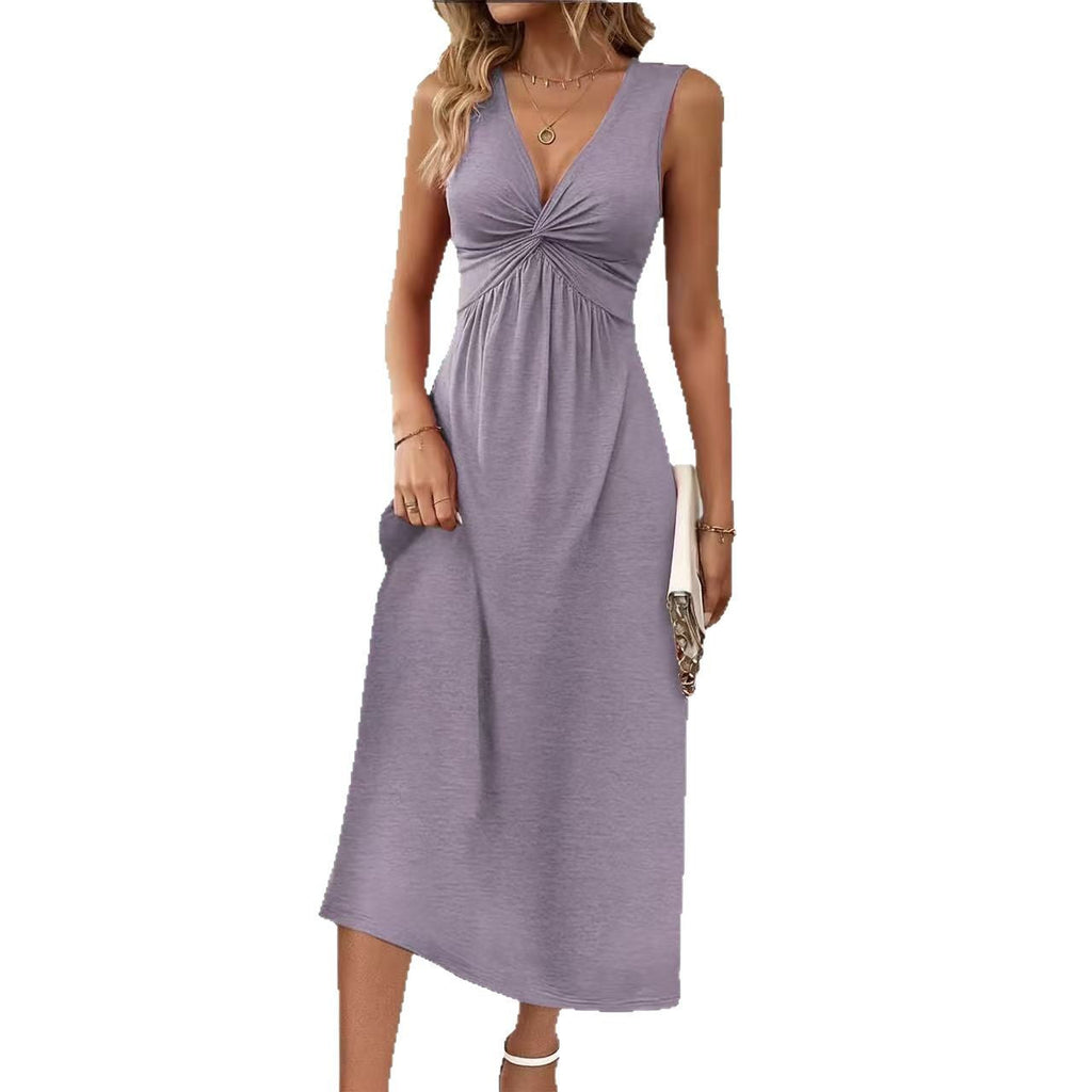 Damen Midikleid mit tiefem V-Ausschnitt und Knopfdetails