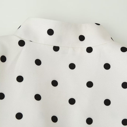 Damen Gepunktete Bluse mit Stehkragen, Puffärmeln und Peplum-Saum Shop Nory