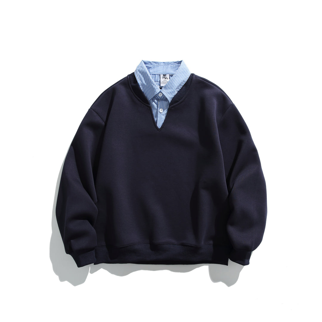 Unisex Sweatshirt im Layering-Look mit eingearbeitetem Hemdkragen und V-Ausschnitt Shop Nory
