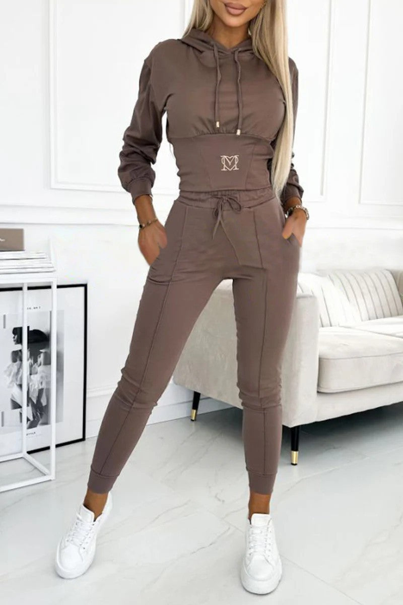 Damen Sportliches Jumpsuit-Set mit Kapuze und elastischem Bund