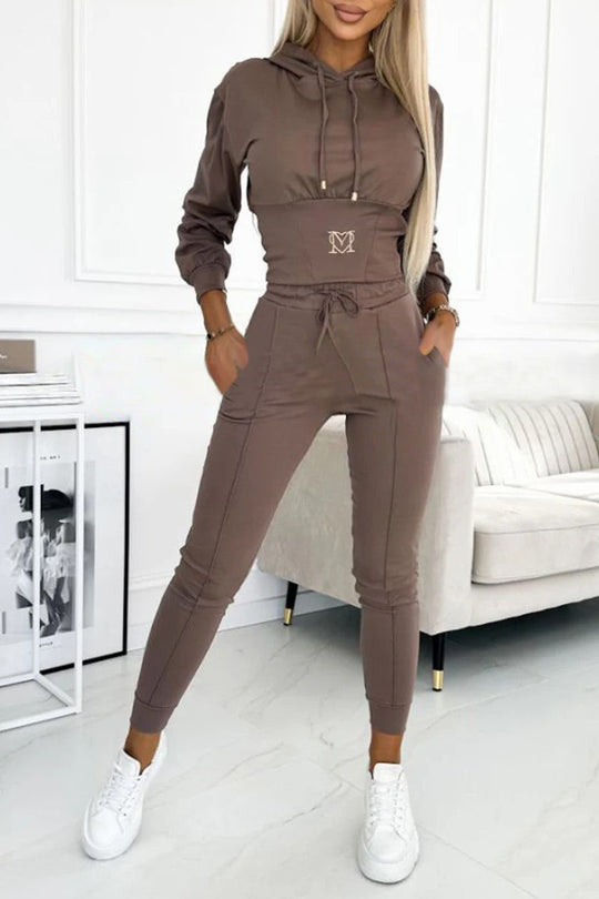 Damen Sportliches Jumpsuit-Set mit Kapuze und elastischem Bund