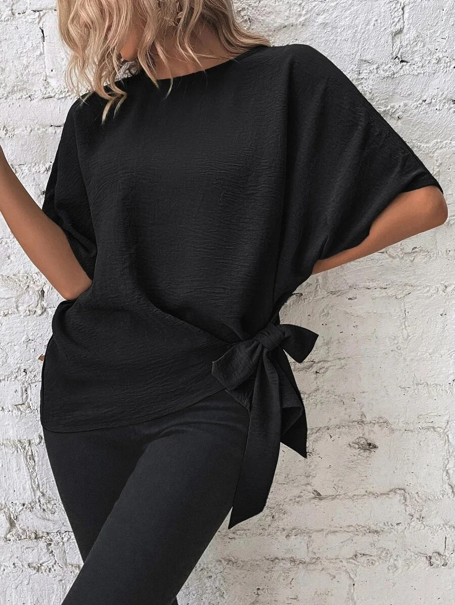 Damen Oversize-Bluse mit Seitenschleife und Fledermausärmeln Shop Nory