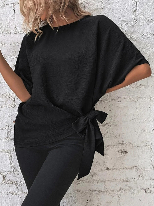 Damen Oversize-Bluse mit Seitenschleife und Fledermausärmeln Shop Nory