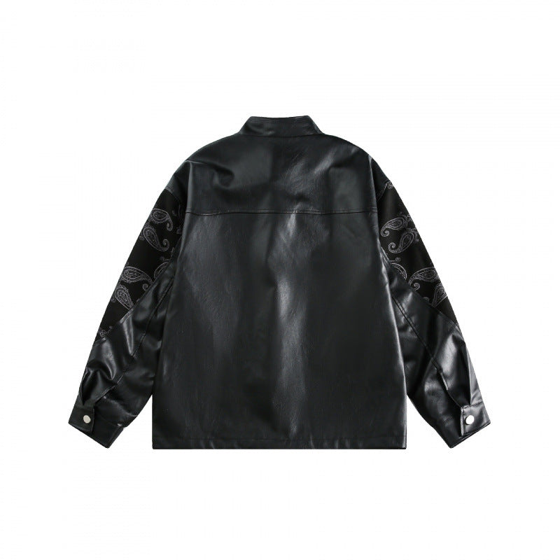 Unisex Jacke im Chinoiserie-Style mit Kunstlederfront, Stehkragen und Paisley-Ärmeln Shop Nory