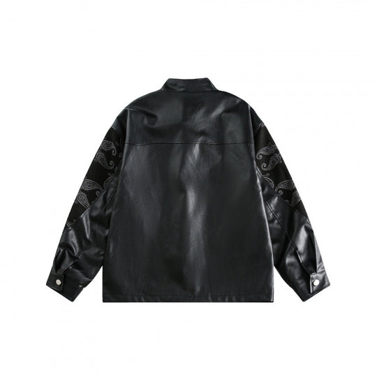 Unisex Jacke im Chinoiserie-Style mit Kunstlederfront, Stehkragen und Paisley-Ärmeln Shop Nory