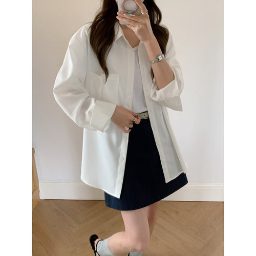 Damen Oversized Hemdbluse aus fließendem Material mit Brusttasche Shop Nory
