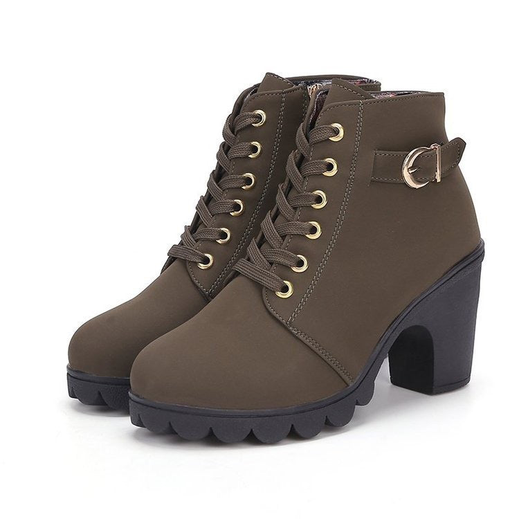 Damen Stiefeletten mit Blockabsatz und Schnürung