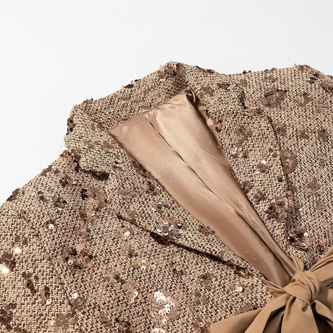 Damen Kurzblazer aus Tweed mit Paillettenbesatz und Schleifenverschluss Shop Nory