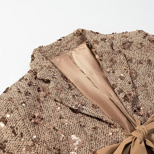 Damen Kurzblazer aus Tweed mit Paillettenbesatz und Schleifenverschluss Shop Nory