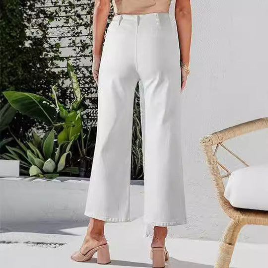 Damen High-Waist Jeans mit Knopfdetail und weitem Bein