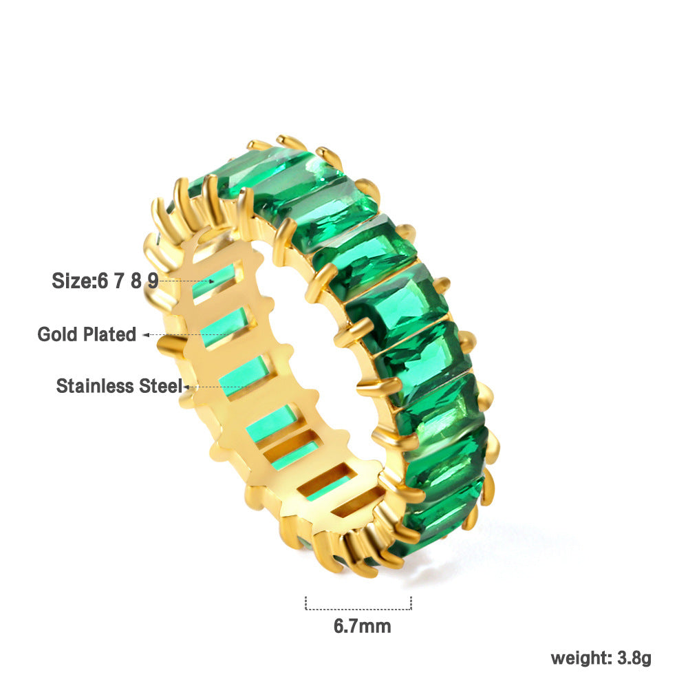 Damen Verstellbarer Ring mit funkelndem smaragdgrünem Anhänger und goldplattierter Edelstahlverarbeitung Shop Nory
