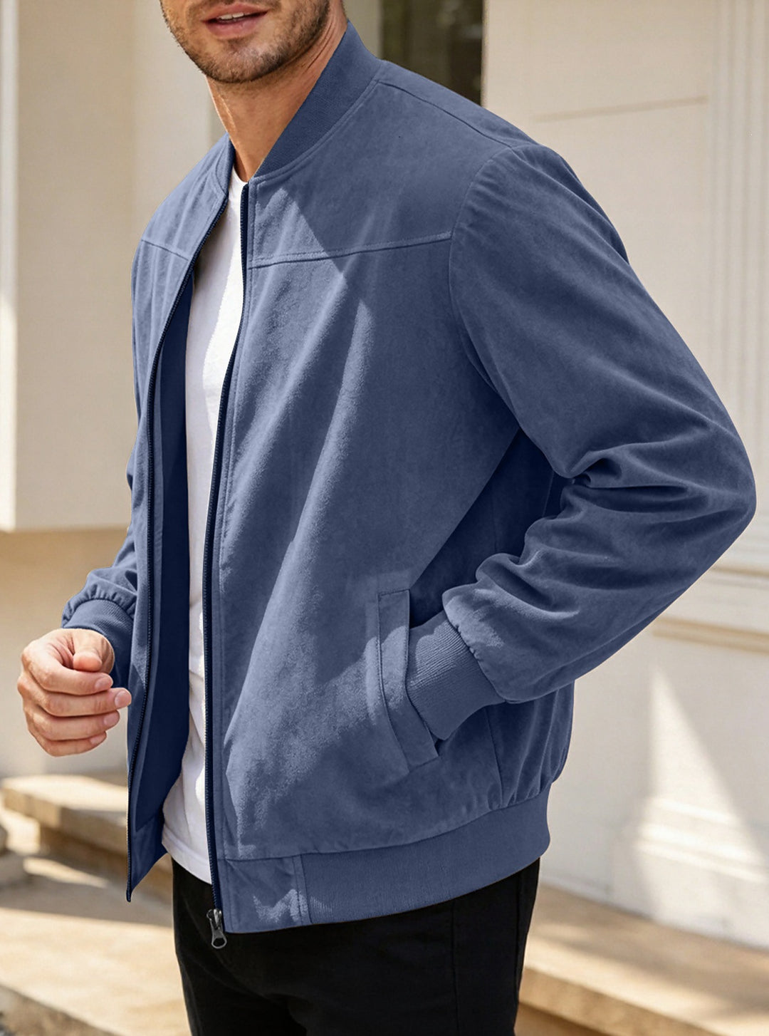 Herren Leichte Bomberjacke im Velours-Look mit Reißverschluss und Rippbündchen Shop Nory