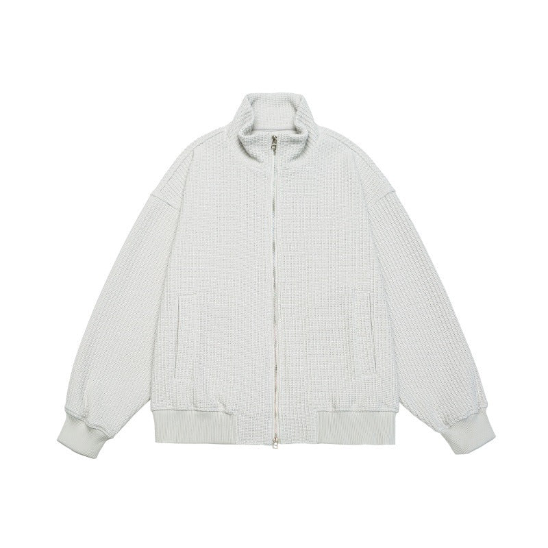 Unisex Grobstrick Boxy-Zipjacke mit Stehkragen und Rippbündchen Shop Nory