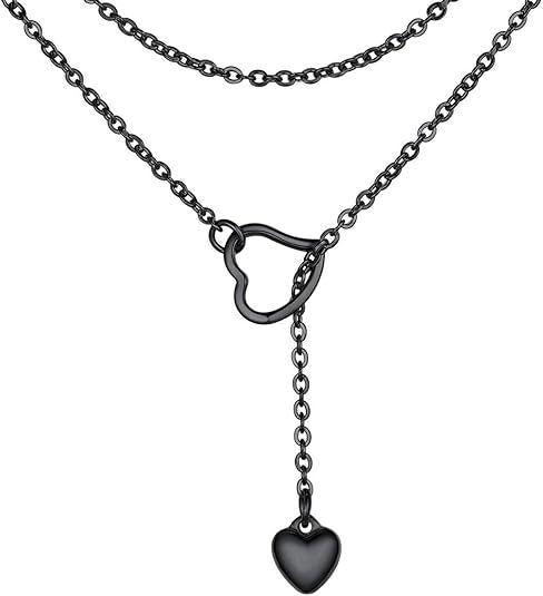Damen modische Halskette mit doppeltem Herzanhänger und eleganter Gliederkette Shop Nory
