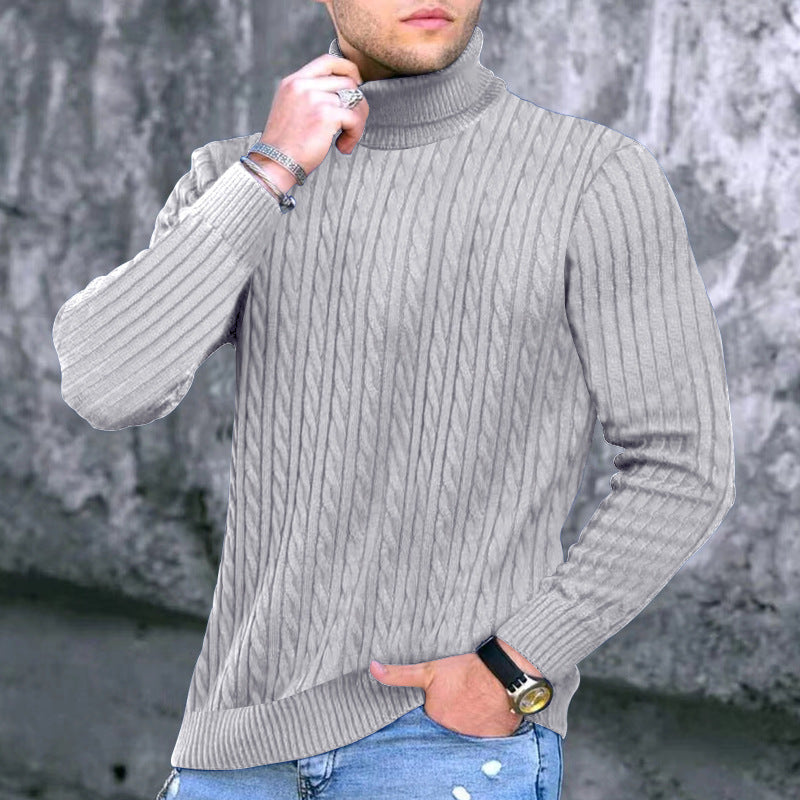 Herren eleganter Rollkragenpullover mit exquisiter Zopfmusterstruktur