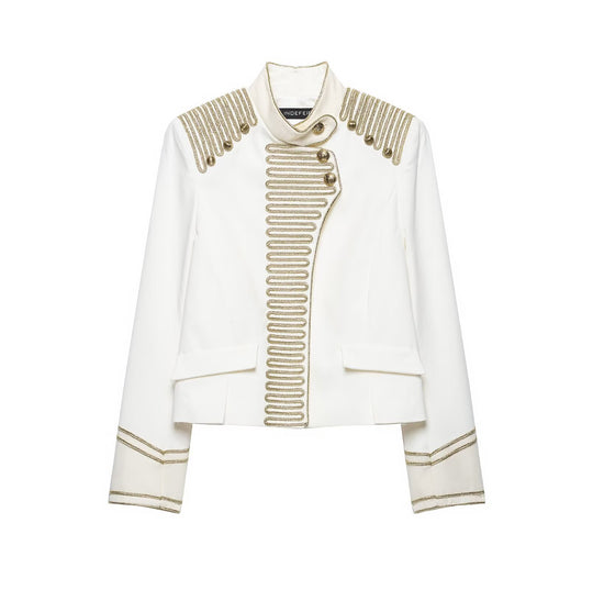 Damen Militärinspirierte Kurzjacke mit goldener Kordelverzierung und Samtmanschetten Shop Nory