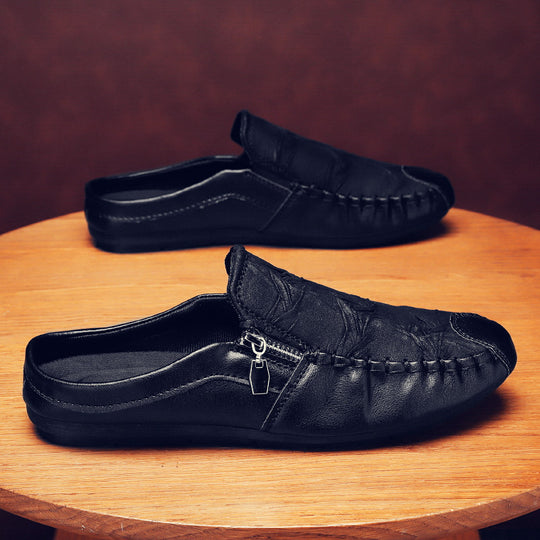 Herren Mokassin-Slipper aus Leder mit seitlichem Reißverschluss und gepolstertem Fußbett Shopy Nory