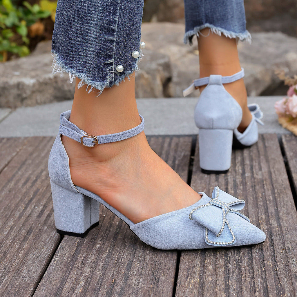 Damen Slingback-Pumps mit funkelndem Schleifenakzent und stabilem Blockabsatz