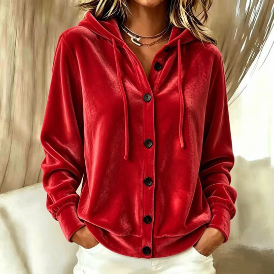 Damen Oversize Samt-Kapuzenjacke mit elastischem Saum und weiten Ärmeln Shop Nory