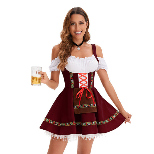 Damen nan traditionelles Oktoberfest Dirndl Minikleid mit Schnürung und abnehmbarer Schürze Shop Nory