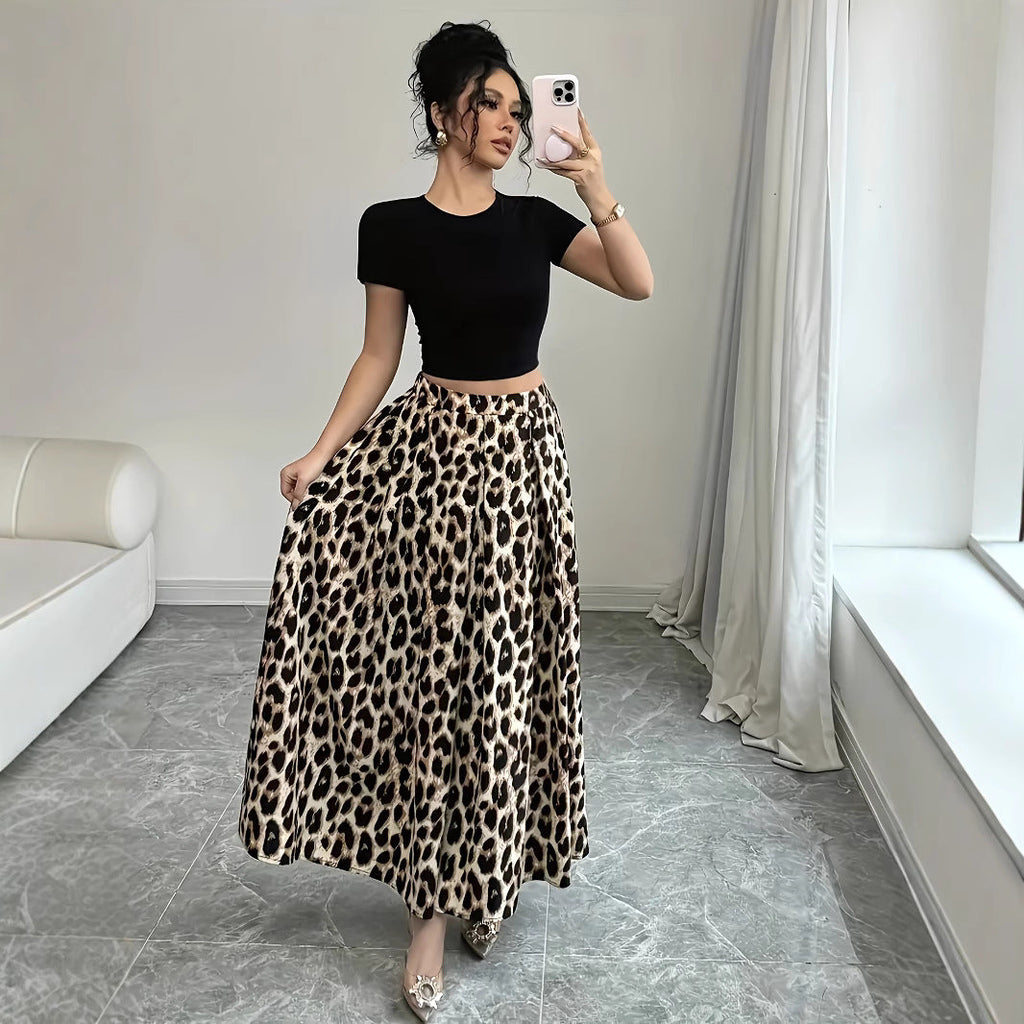 Damen Maxi-Rock mit elegantem Leo-Print und fließendem Schnitt Shopnory