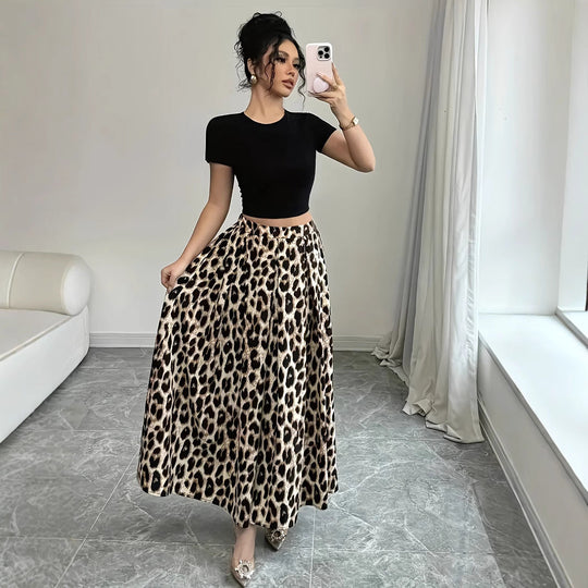 Damen Maxi-Rock mit elegantem Leo-Print und fließendem Schnitt Shopnory