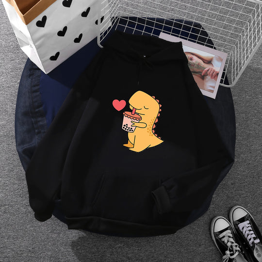 Damen nan niedlicher Kapuzenpullover mit Kängurutasche, oversized Schnitt und Bubble‑Tea Corgi-Print Shop Nory