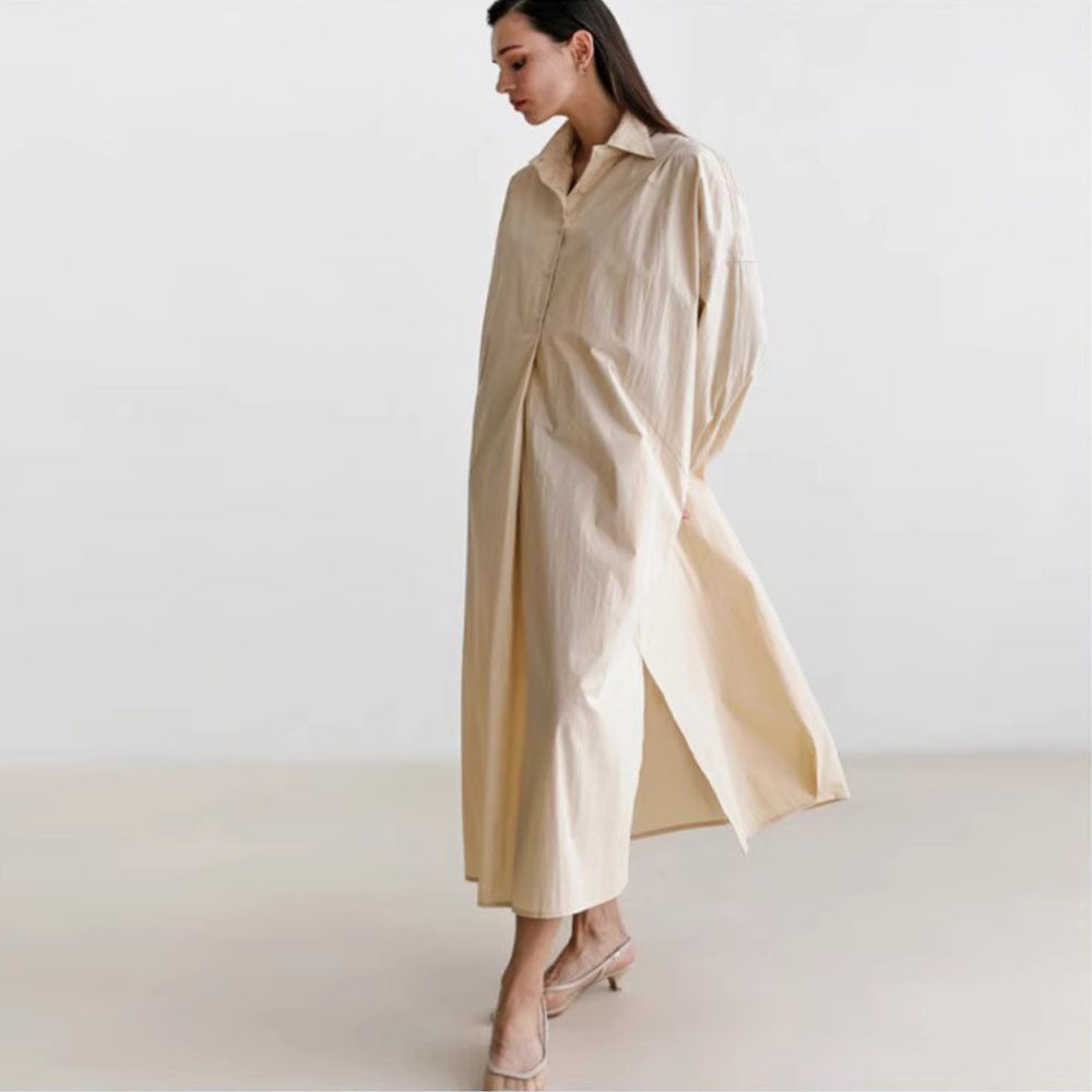 Damen Fließendes Oversize‑Hemdkleid mit Kentkragen, Kimonoärmeln und Seitenschlitzen Shop Nory