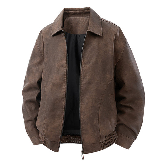 Herren legerer Lederblouson mit Reißverschluss und elastischem Saum Shop Nory