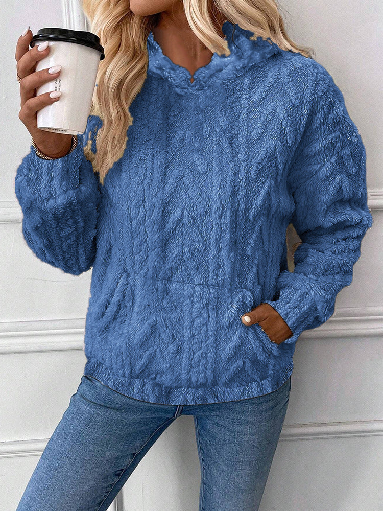 Damen nan kuscheliger Teddyfleece-Pullover mit Kängurutasche und leichtem Stehkragen Shop Nory