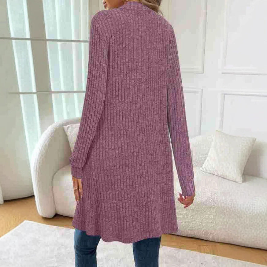 Damen Longline Rippstrick Cardigan mit Taschen Shop Nory