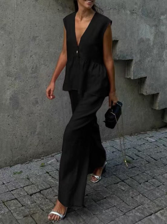 Damen lässiger und eleganter Zweiteiler aus Leinen