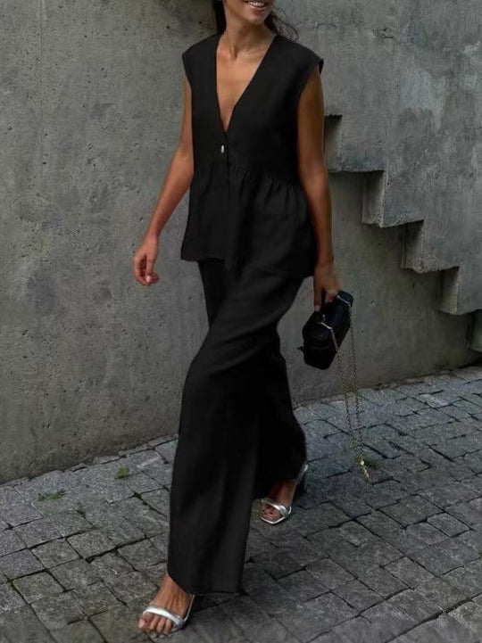 Damen lässiger und eleganter Zweiteiler aus Leinen