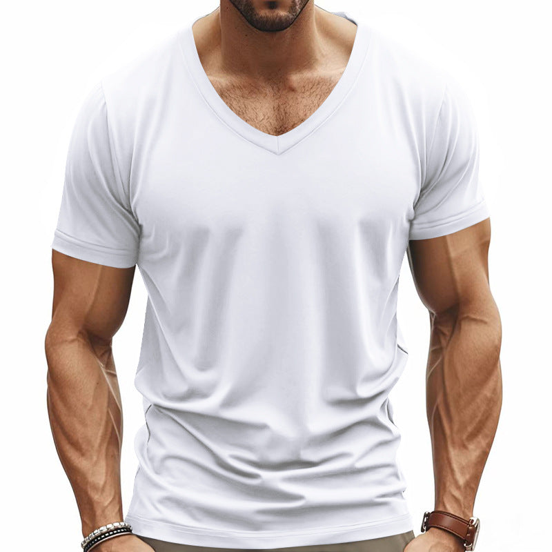 Herren V-Ausschnitt T-Shirt aus atmungsaktivem Baumwollmix mit modernem Schnitt