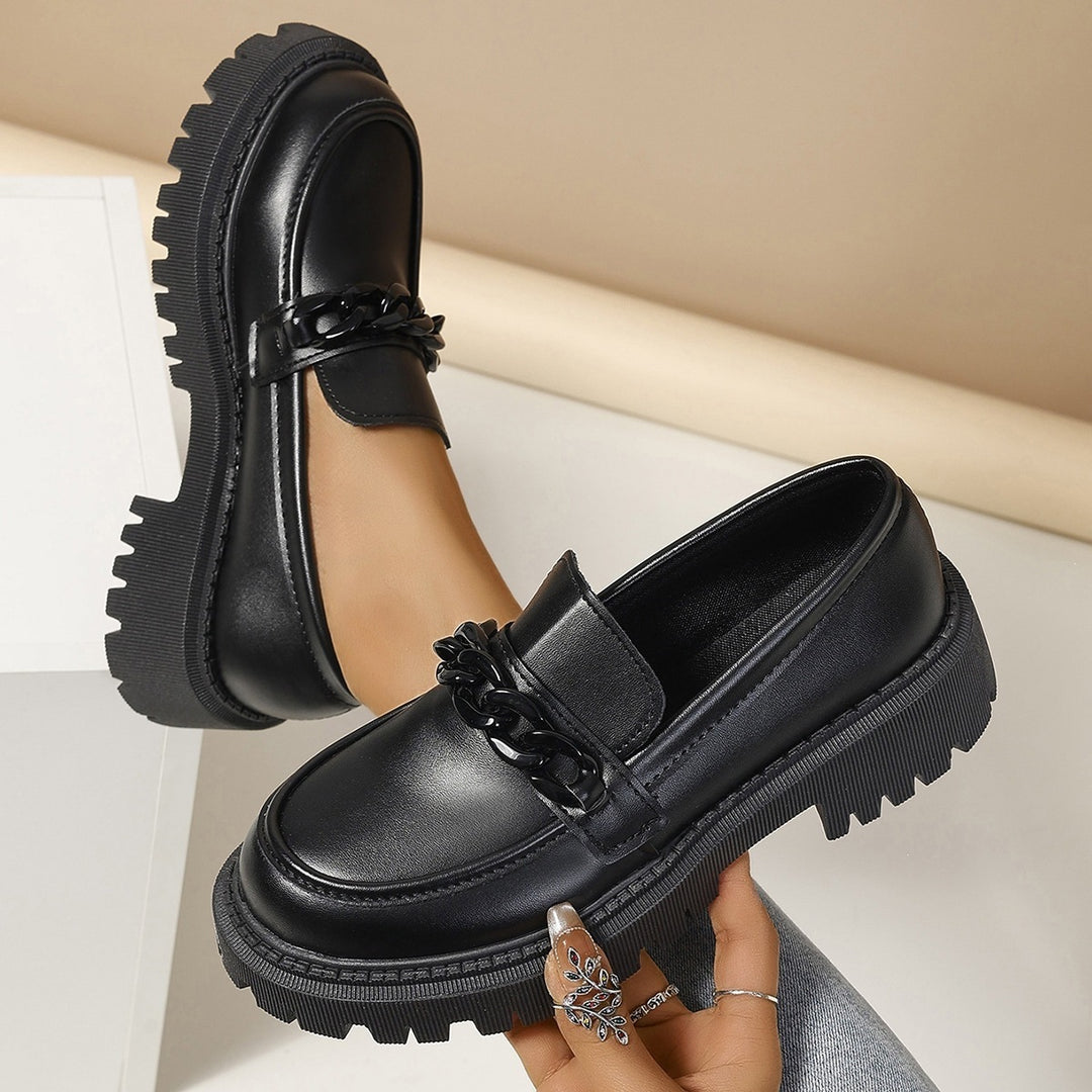 Damen Modische Slip-On-Loafer mit dicker Profilsohle und Kettenapplikation Shop Nory