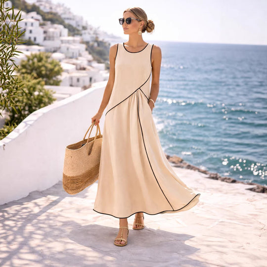 Damen Maxikleid mit fließendem Schnitt und asymmetrischem Design