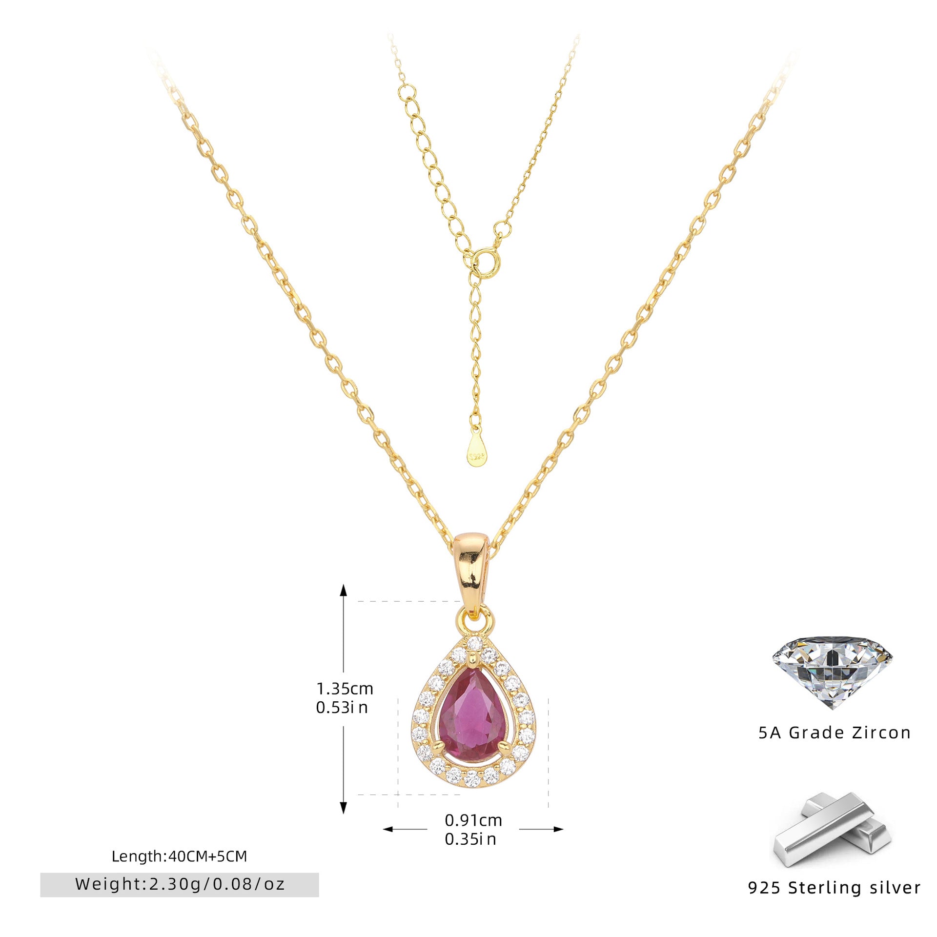 Damen Halskette mit tropfenförmigem Zirkonanhänger aus 925 Sterlingsilber und elegantem Design Shop Nory