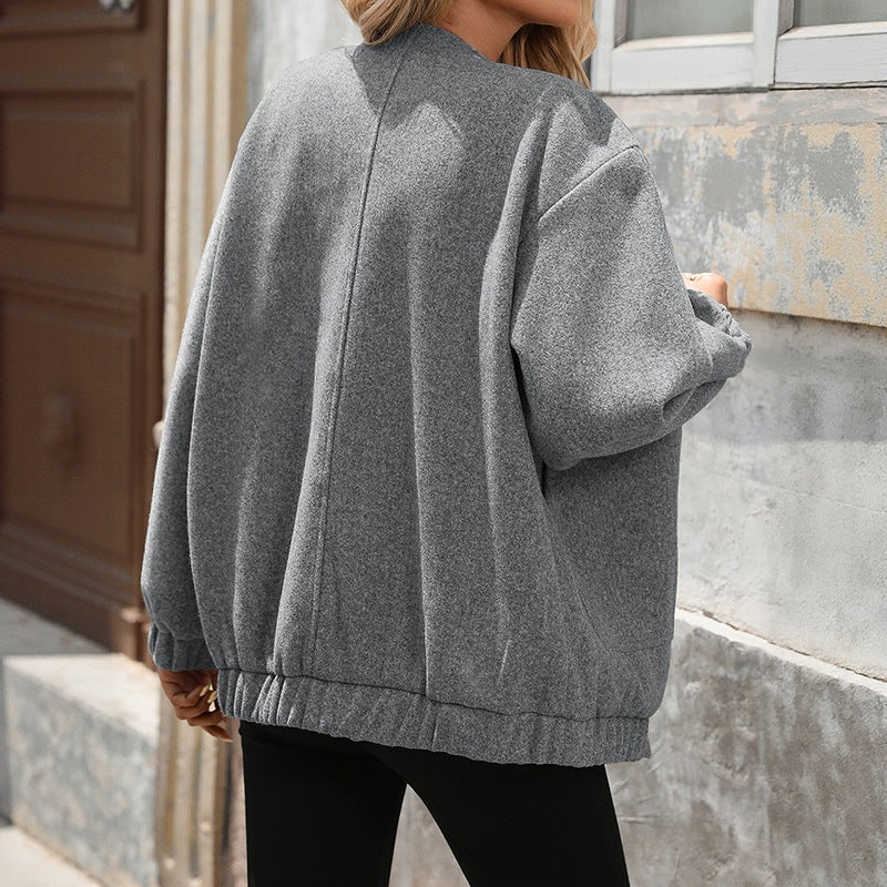 Damen Oversize-Jacke im Bomberstil mit Rundhalsausschnitt, Druckknopfleiste und aufgesetzten Taschen Shop Nory