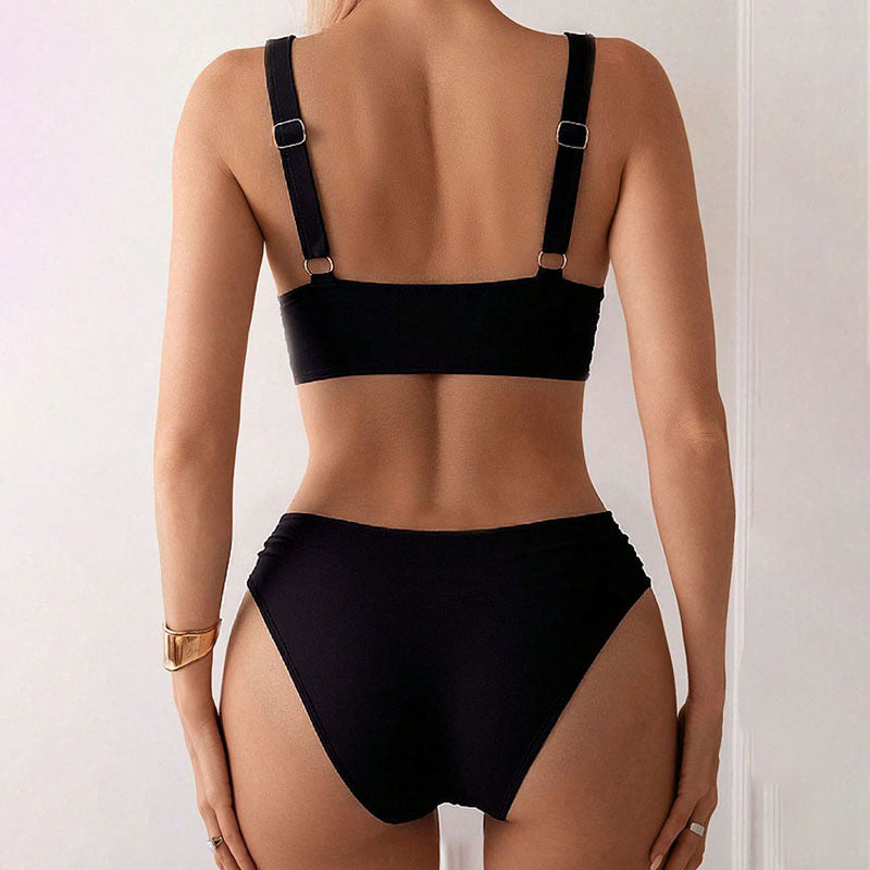 Damen Hoch tailliertes Bikini-Set mit elegantem Wickeloberteil