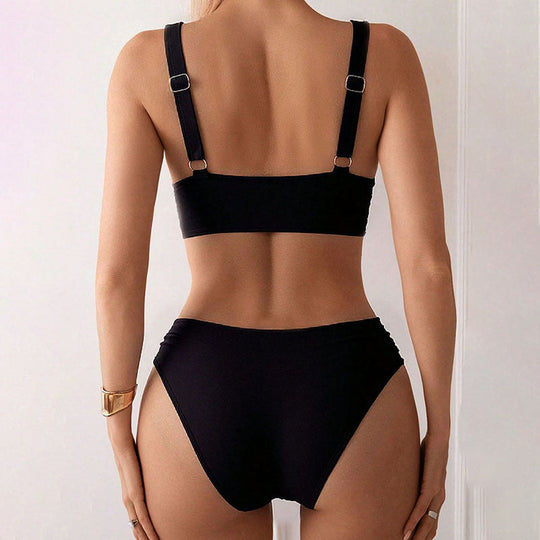 Damen Hoch tailliertes Bikini-Set mit elegantem Wickeloberteil