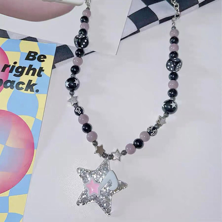 Damen Kette mit funkelndem Sternenanhänger und bunten Perlen Shop Nory