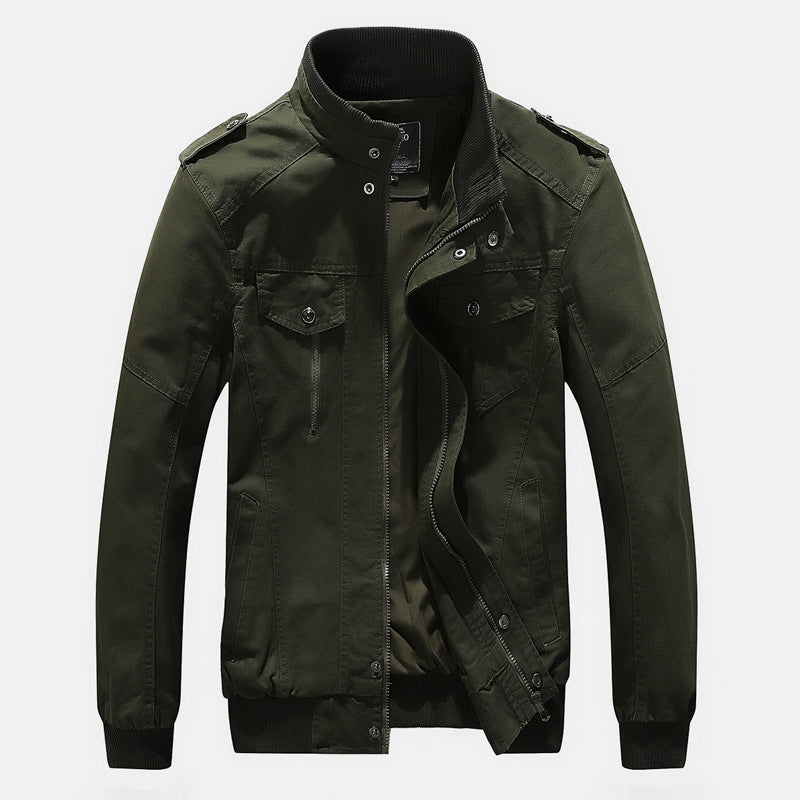 Herren Urbaner Canvas-Pilotblouson mit verstärkten Schultern, Stehkragen und verdecktem Reißverschluss Shop Nory