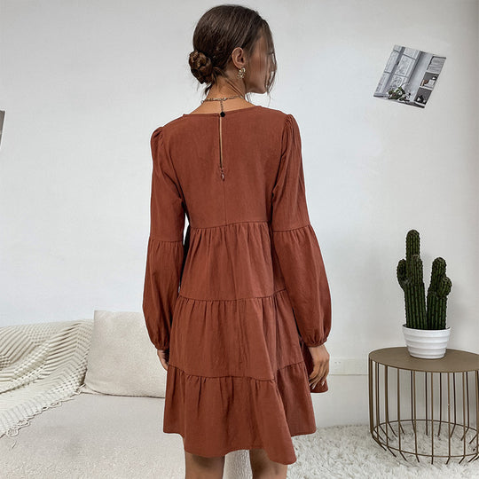Damen Stufiges Babydoll-Minikleid mit weitem Volantrock und Ballonärmeln Shop Nory