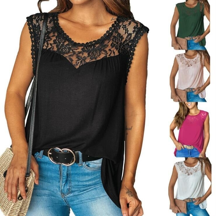 Damen asymmetrisches Top mit Spitzenmuster und lockerer Passform